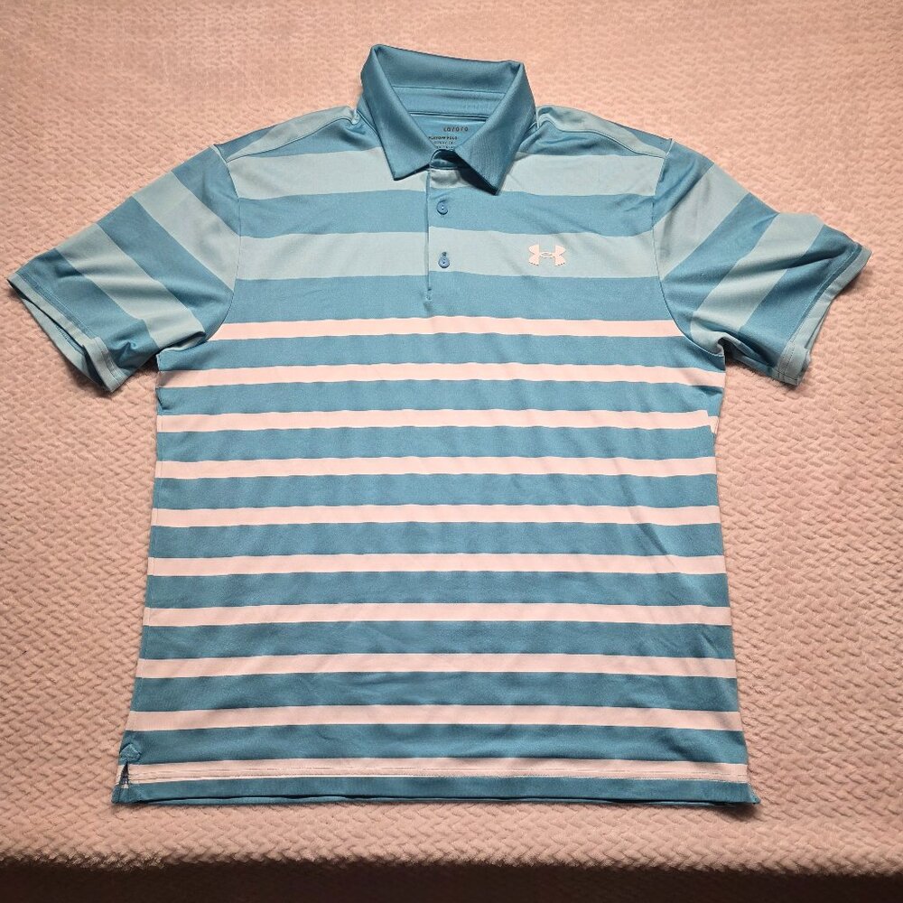 Mens Under Armour Playoff Polo Blue/White Stripe SZ L